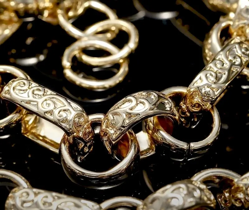 18mm Gold Filled Ornate Gypsy Link Belcher Chain 30 Inch
