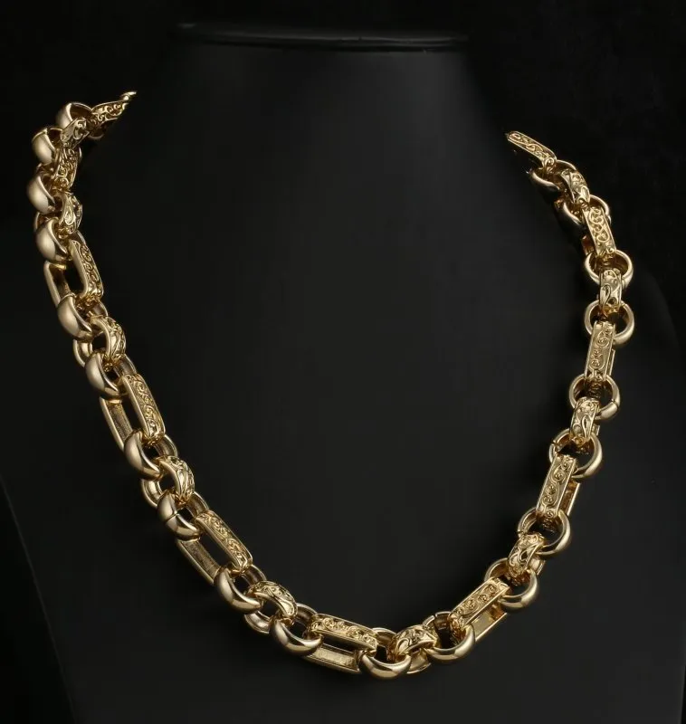18mm Gold Filled Ornate Gypsy Link Belcher Chain 30 Inch