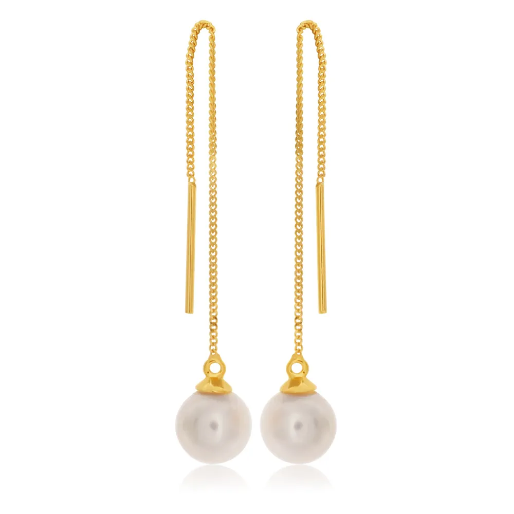 9ct Yellow Gold Freshwater Pearl Threader Drop Earrings