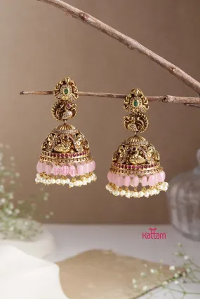 Aadhavai -  Antique Pink Bead Jhumka