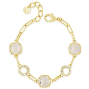 Absolute Gold & Opal Square Pendant Link Bracelet