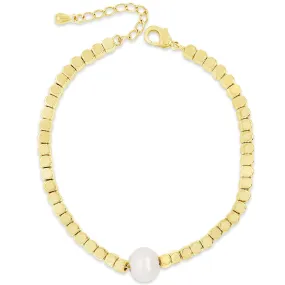 Absolute Gold & Pearl Dainty Cube Bracelet