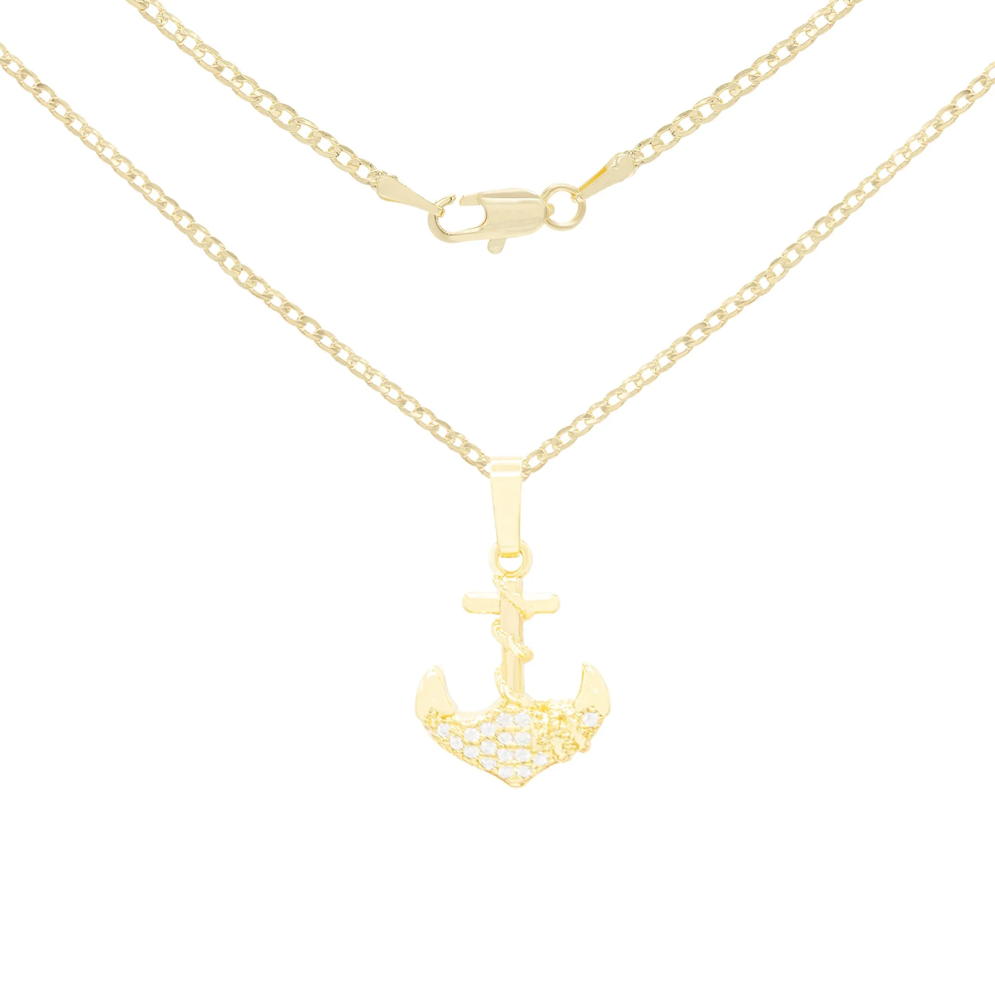 Anchor Cross 1 Cubic Zirconia Pendant 14K Gold Filled Necklace Set