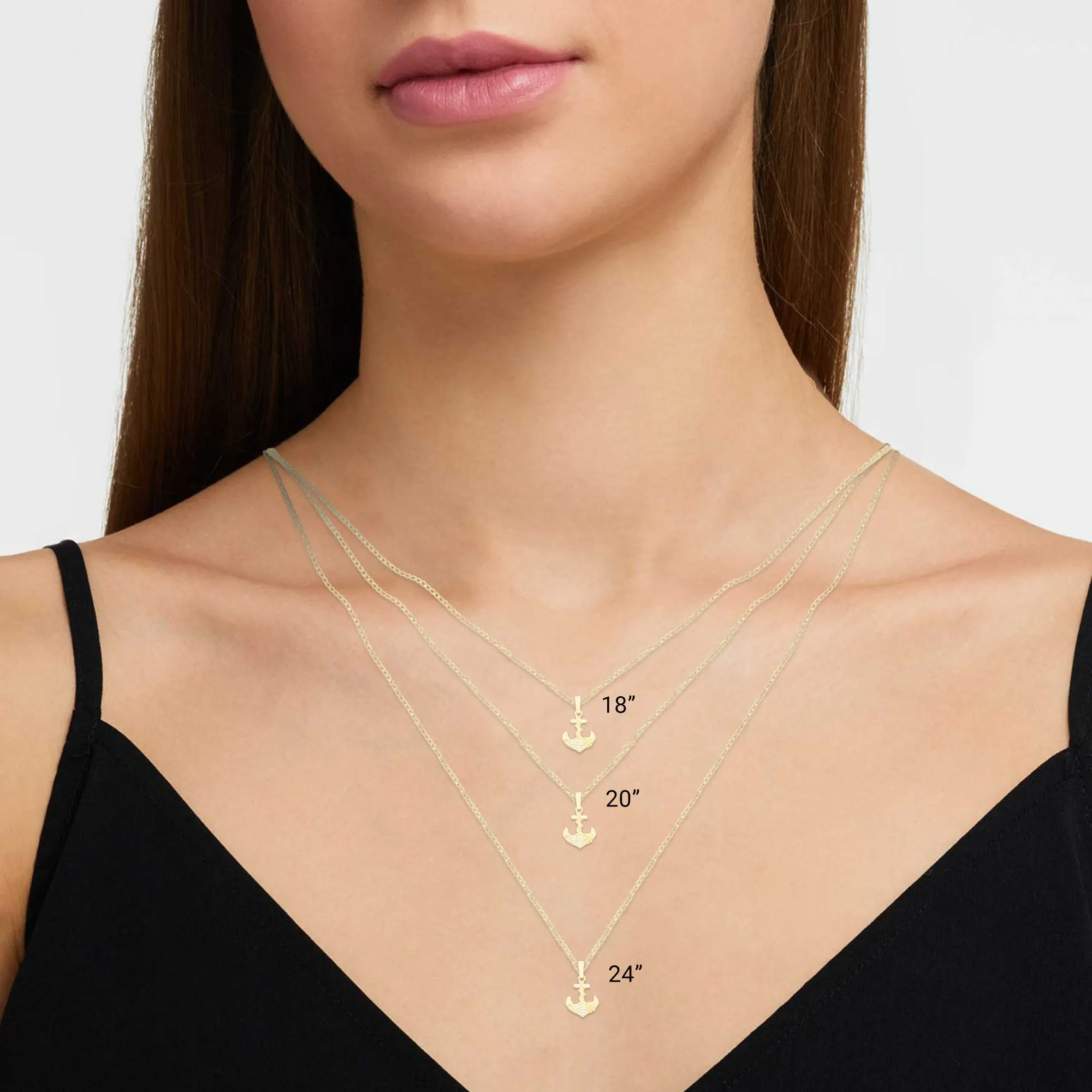Anchor Cross 1 Cubic Zirconia Pendant 14K Gold Filled Necklace Set