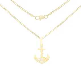 Anchor Cross 1 Cubic Zirconia Pendant 14K Gold Filled Necklace Set