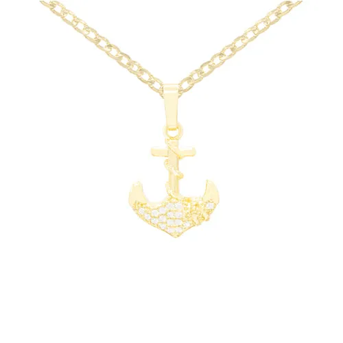 Anchor Cross 1 Cubic Zirconia Pendant 14K Gold Filled Necklace Set