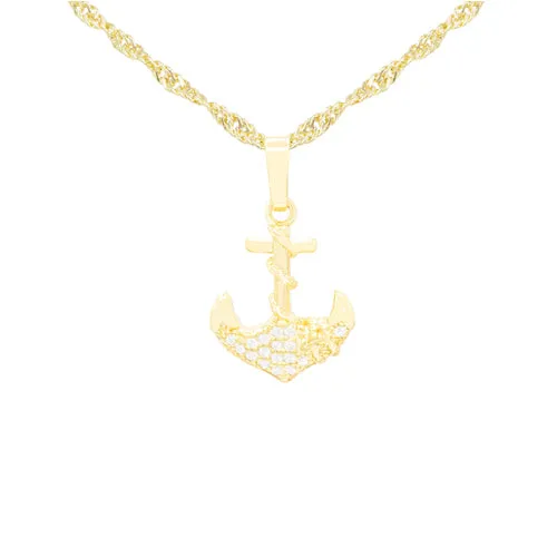 Anchor Cross 1 Cubic Zirconia Pendant 14K Gold Filled Necklace Set