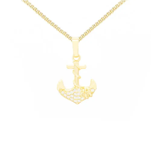 Anchor Cross 1 Cubic Zirconia Pendant 14K Gold Filled Necklace Set