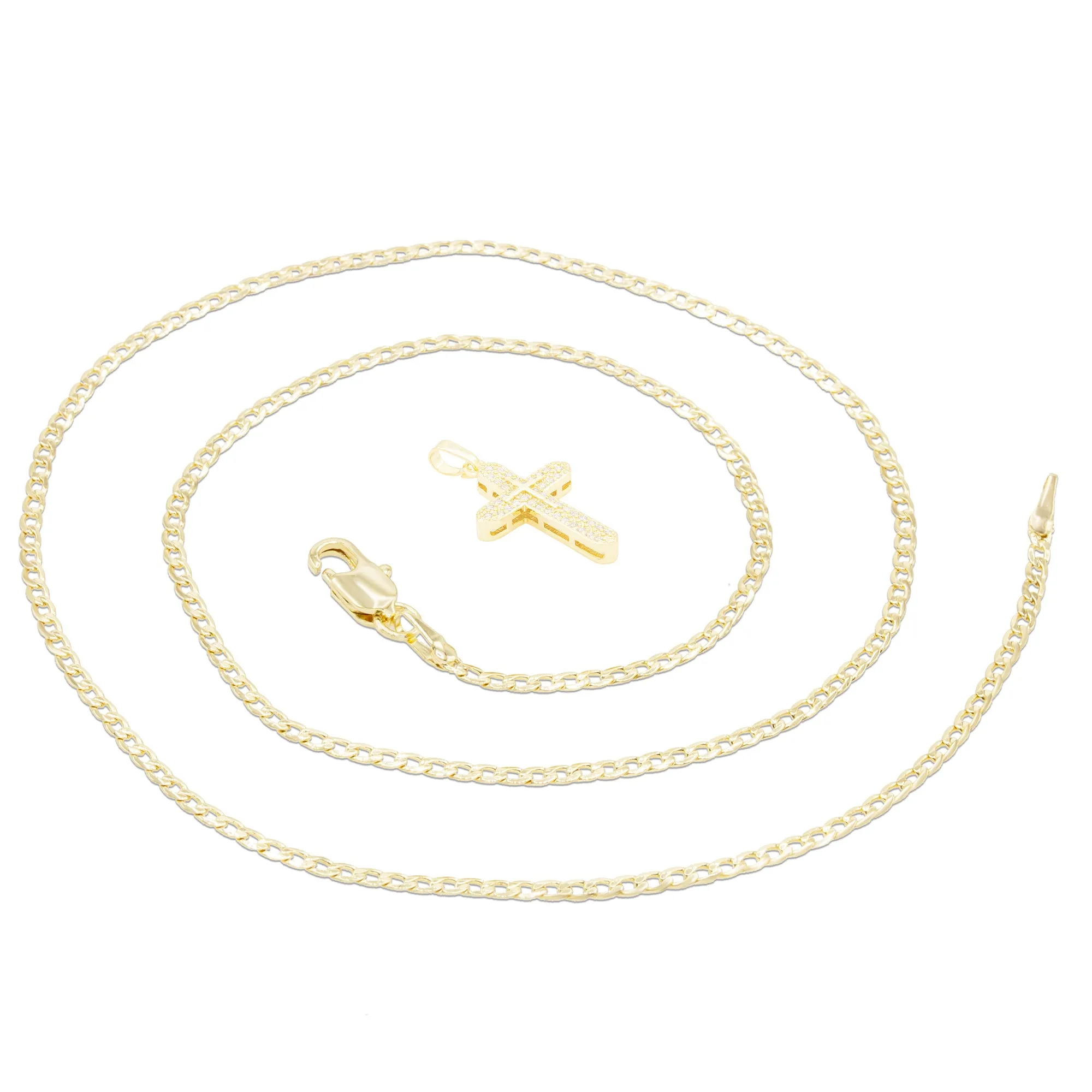 Anchor Cross 1 Cubic Zirconia Pendant 14K Gold Filled Necklace Set