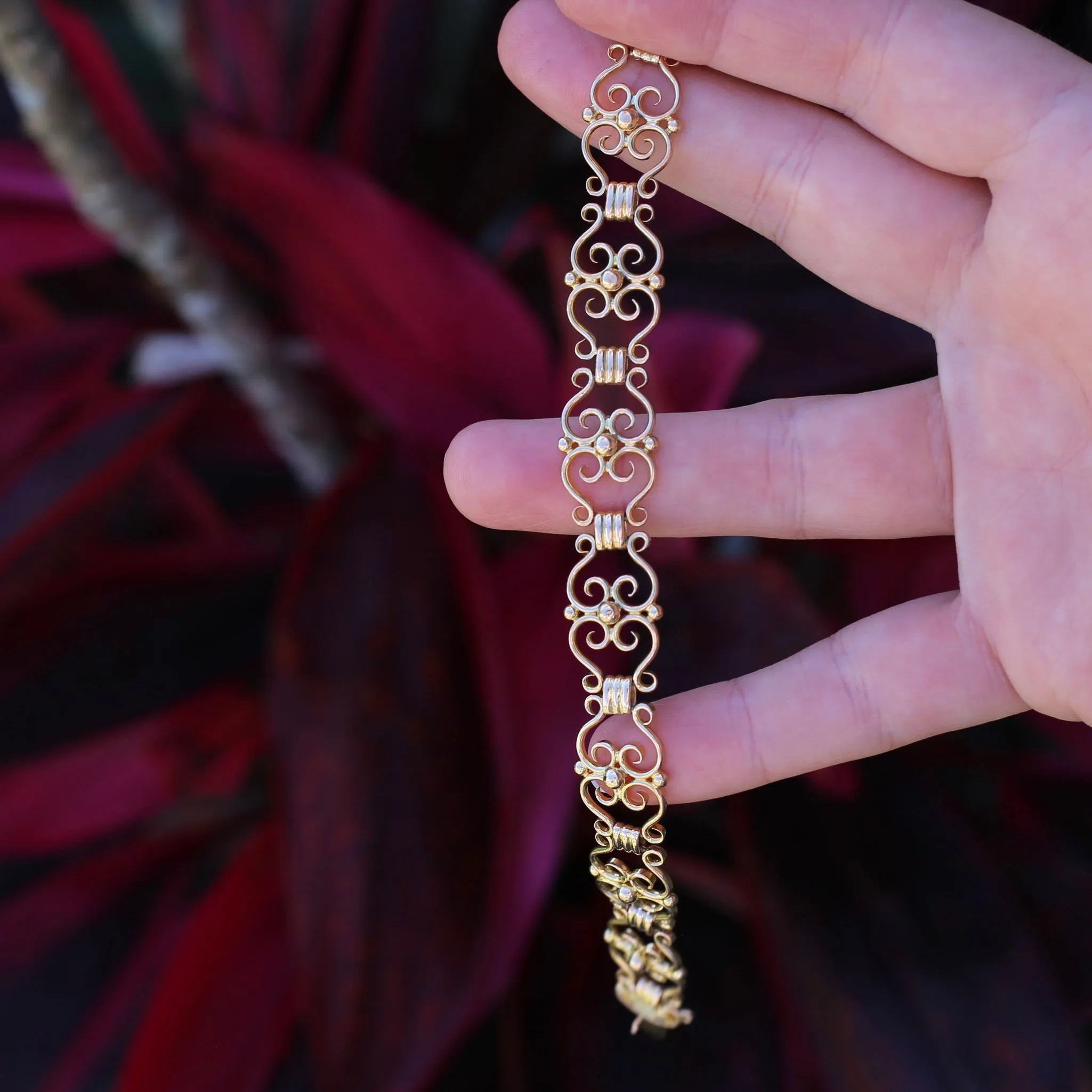 Antique 15ct Gold Fancy Link Patterned Bracelet, 17.2g, 17.5cm