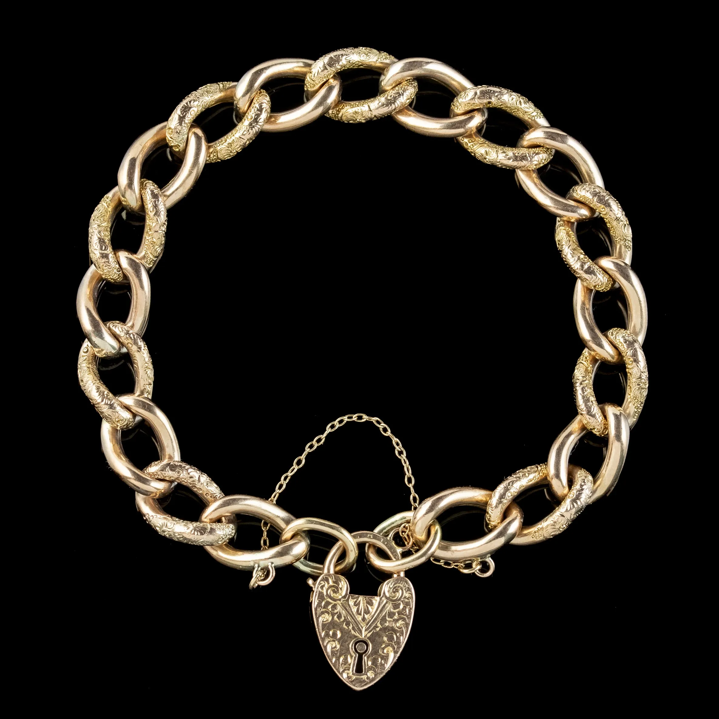 Antique Edwardian Curb Bracelet 9ct Gold With Padlock Dated 1902