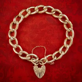 Antique Edwardian Curb Bracelet 9ct Gold With Padlock Dated 1902