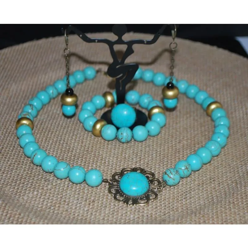 Antique Gold and Turquoise Earrings and Ring Women's Earrings