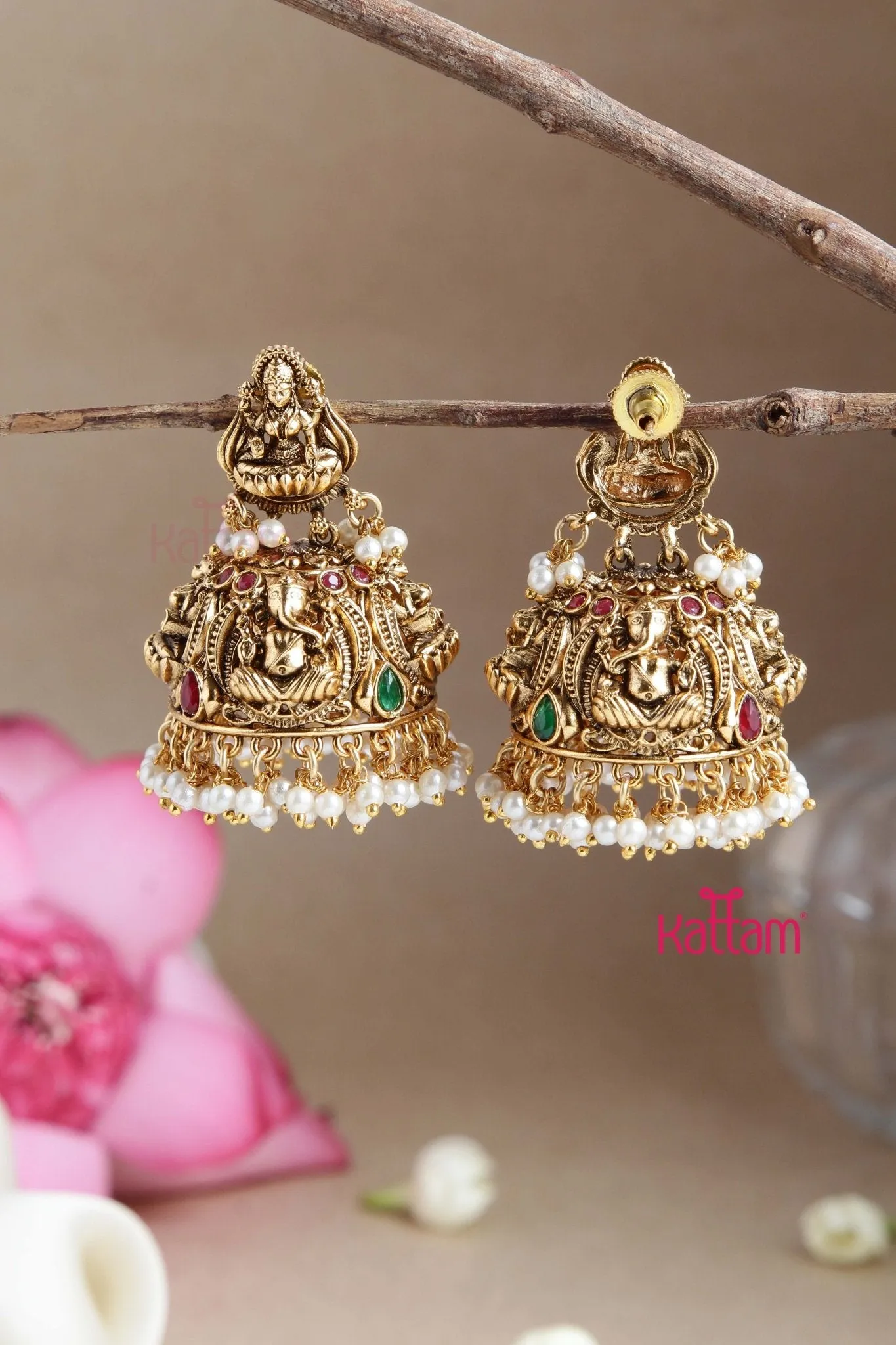 Antique Matte Ganesha Pearl Jumka
