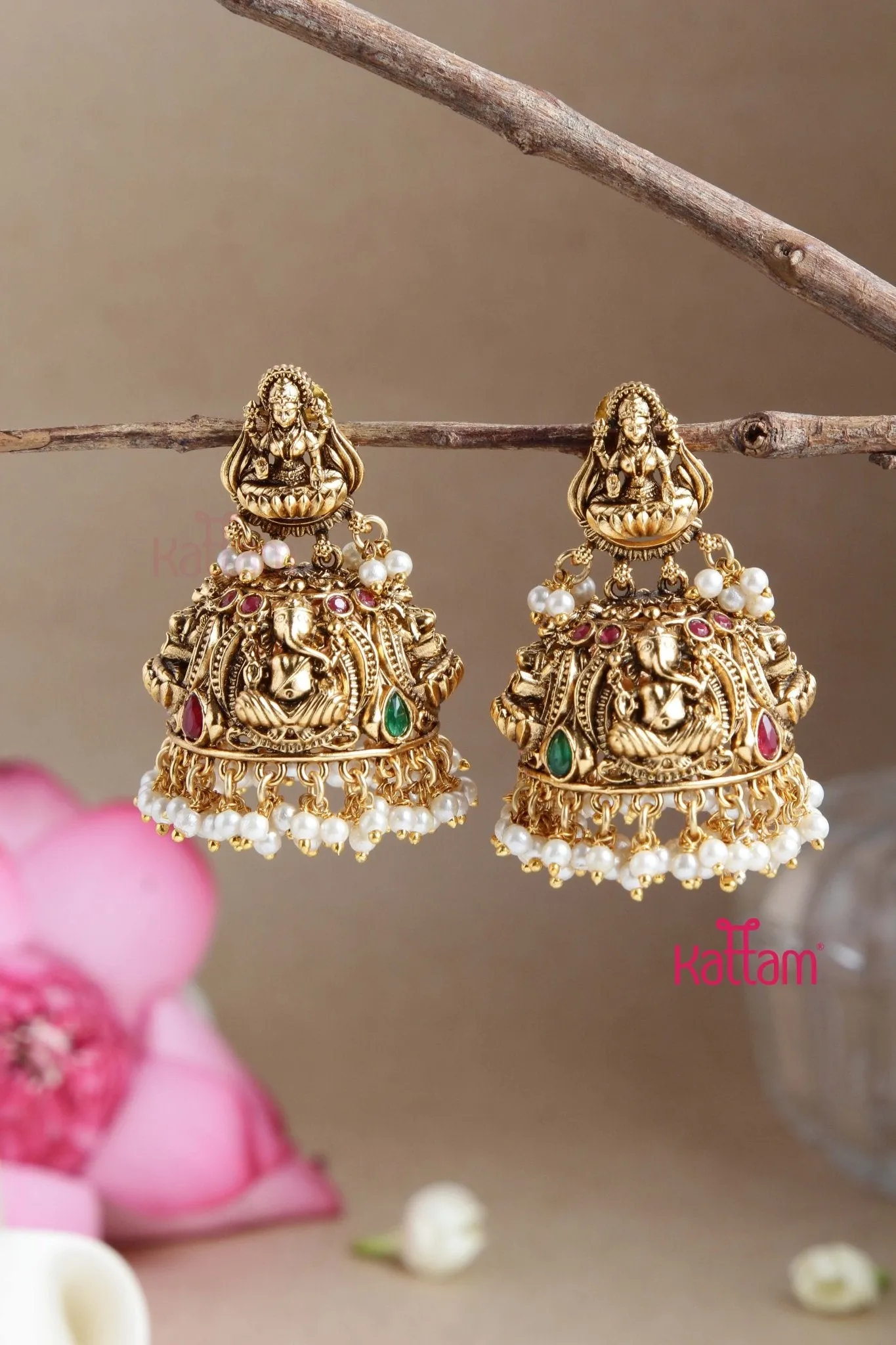 Antique Matte Ganesha Pearl Jumka