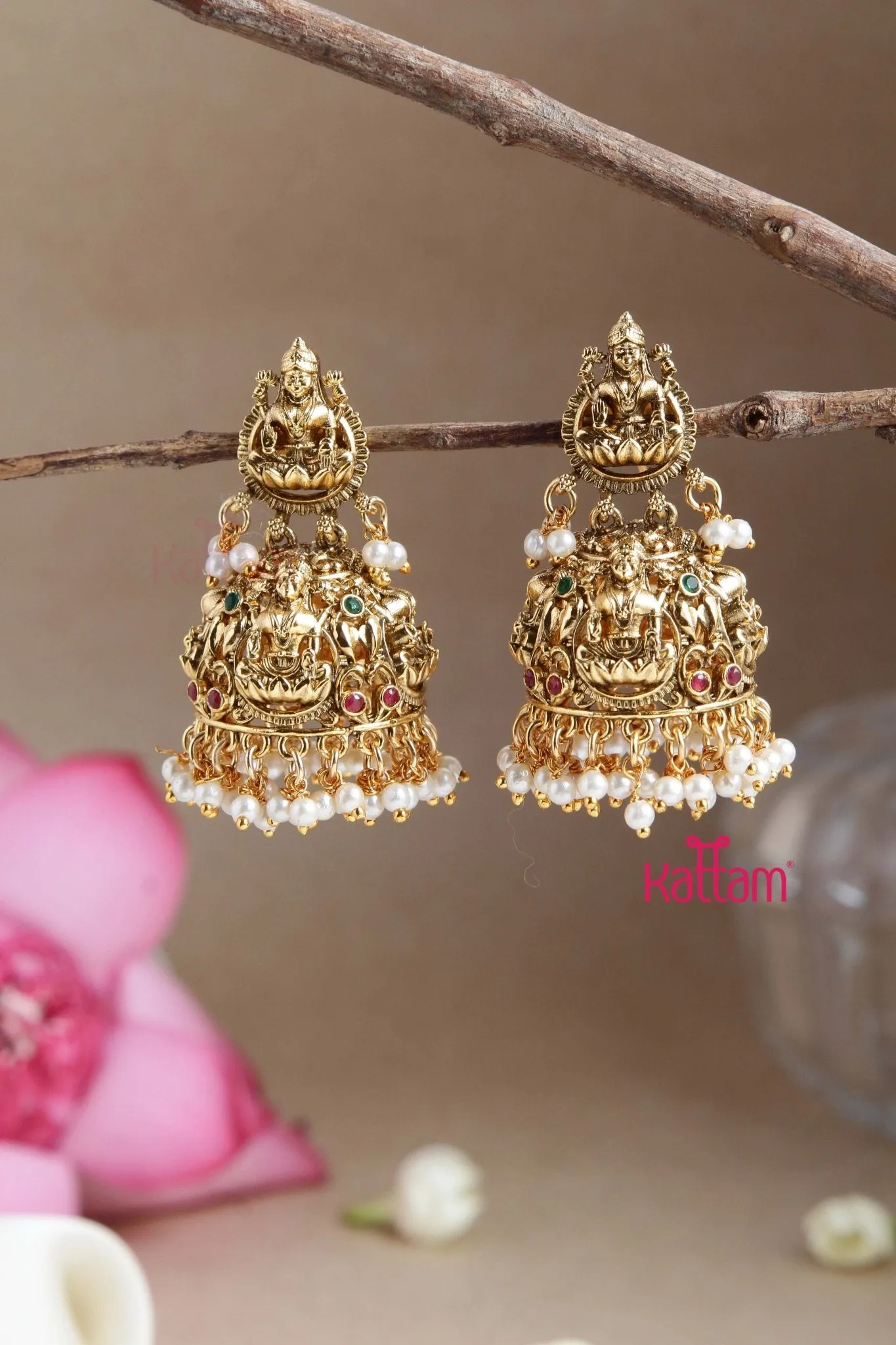 Antique matte Lakshmi Pearl Jhumka