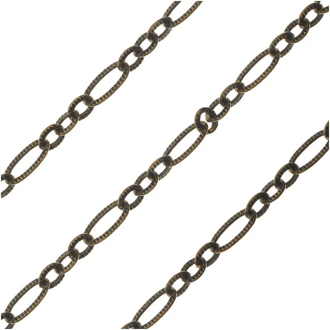 Antiqued Brass Textured Figaro Chain, 3.5mm, by the Foot