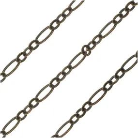 Antiqued Brass Textured Figaro Chain, 3.5mm, by the Foot