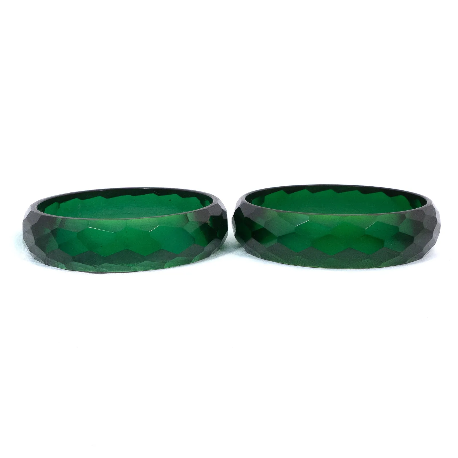 Bakelite Bracelet Set Faceted Green Translucent