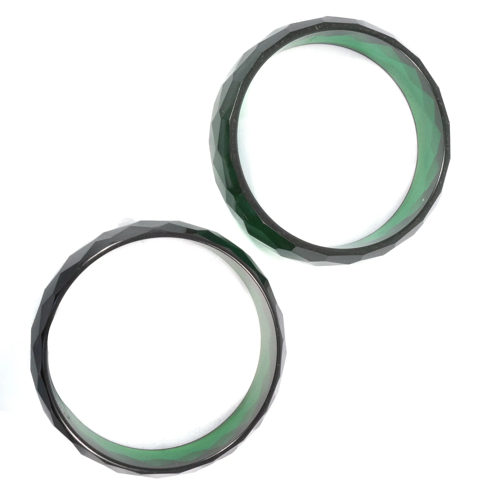 Bakelite Bracelet Set Faceted Green Translucent
