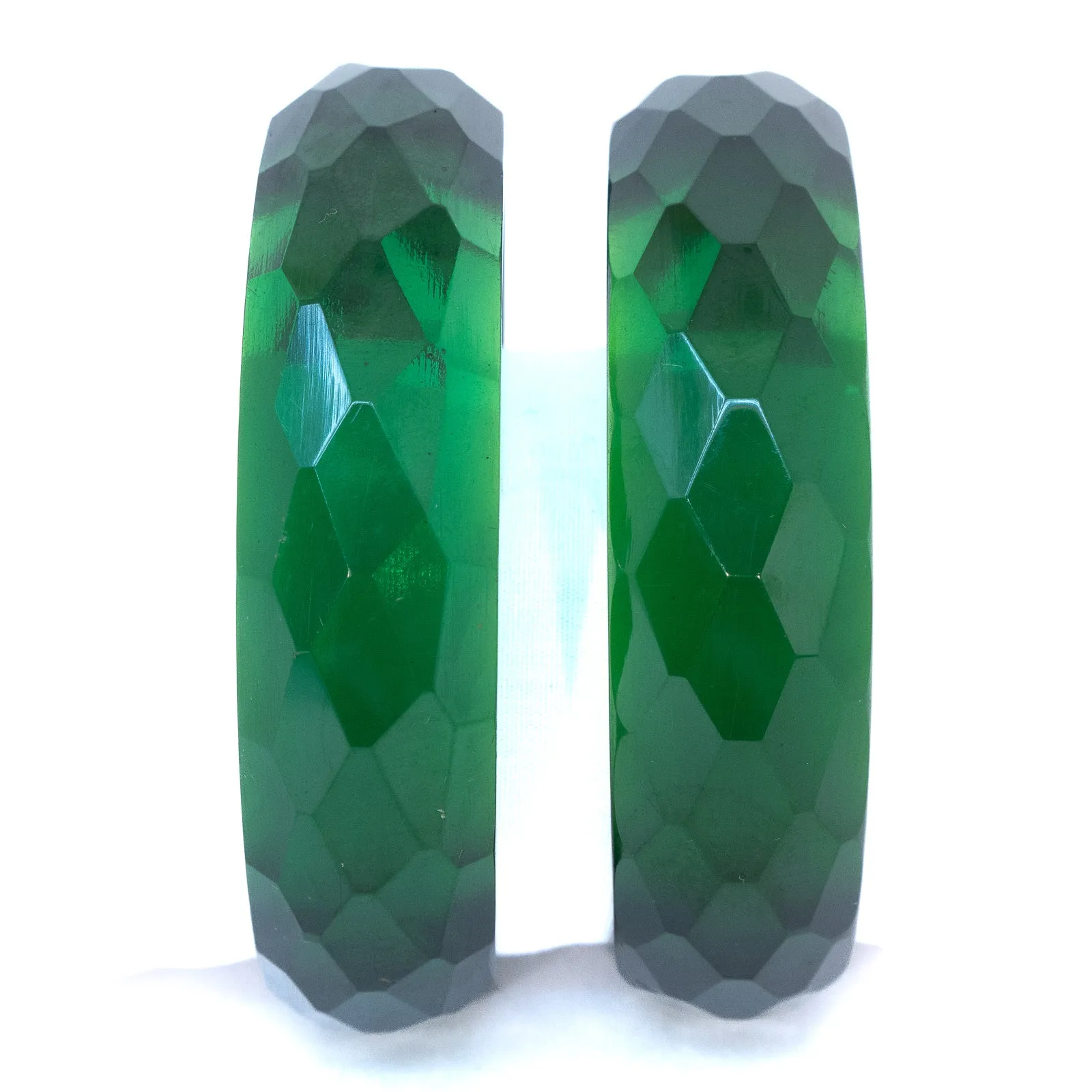 Bakelite Bracelet Set Faceted Green Translucent