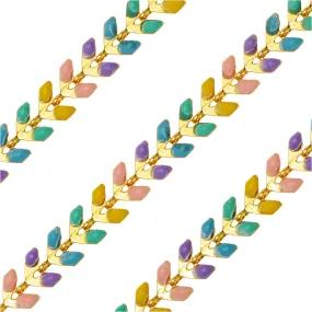 Beaded Chain, Chevron 7x6.5mmm, Gold Plated/Multi-Colored Pastel Enamel, (1 inch)