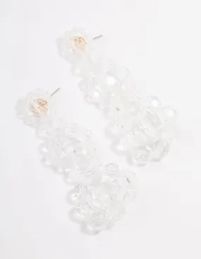 Beaded Clear Flower Graduating Drop Earrings