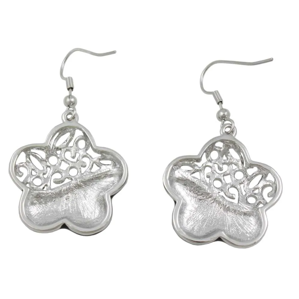 Black and Crystal Filigree Flower Dangling Earring - REE405BK