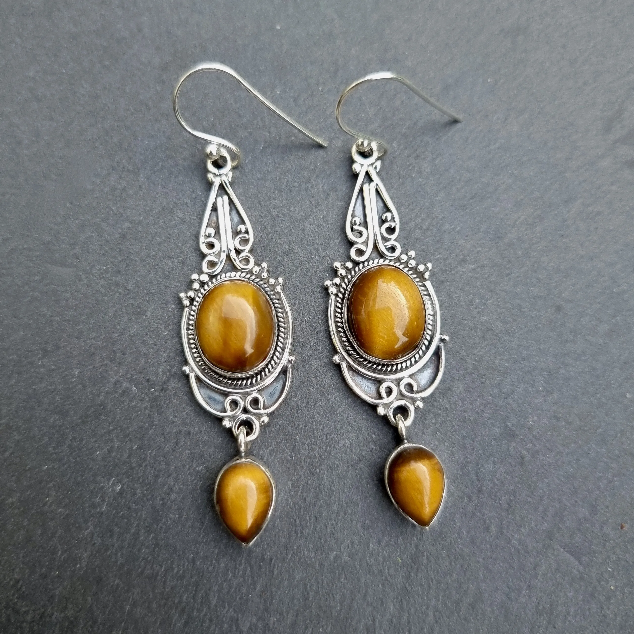 Bohemian Tigers Eye Long Dangle Earrings, E38TE