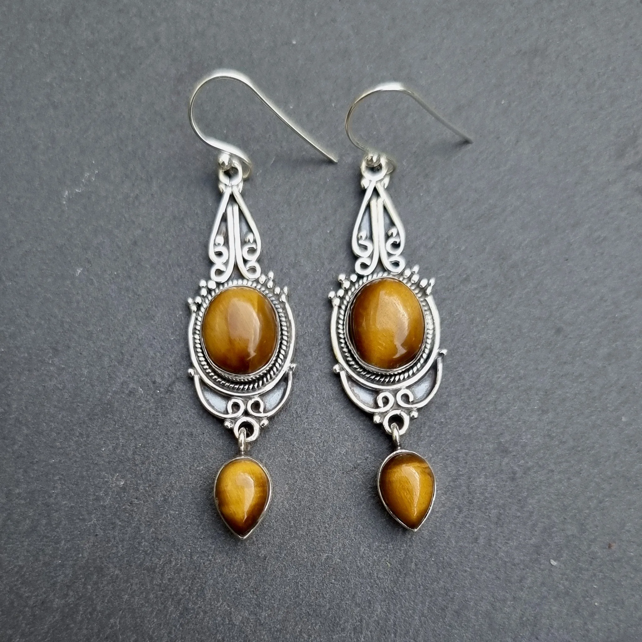 Bohemian Tigers Eye Long Dangle Earrings, E38TE