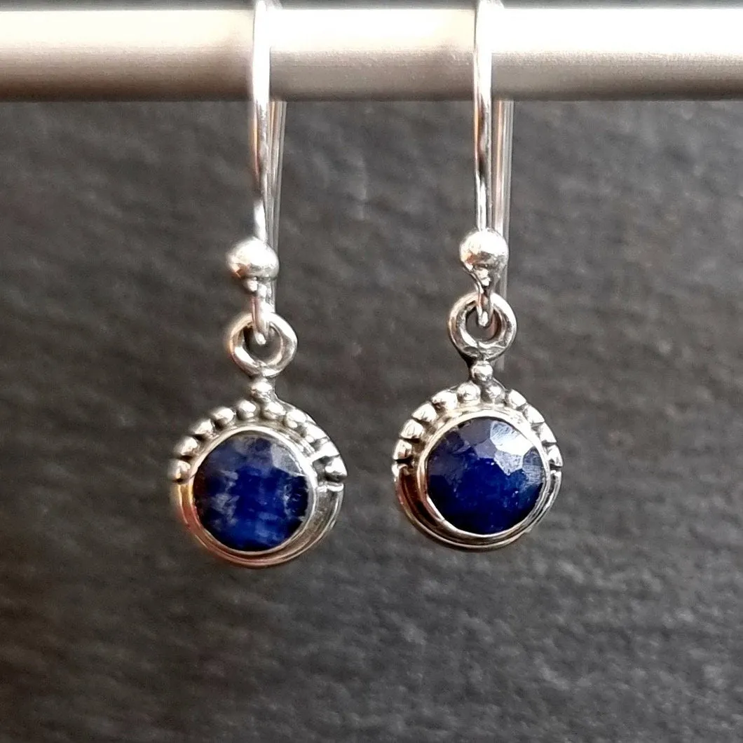 Boho Round 6mm Sapphire 925 Silver Earrings, E91S