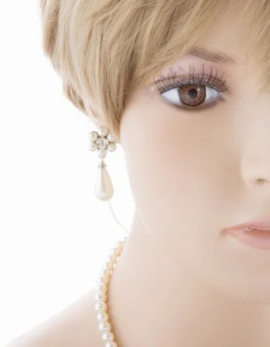 Bridal Wedding Jewelry Set Crystal Rhinestone Pearl Glittering Floral Necklace