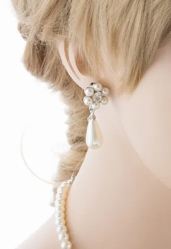 Bridal Wedding Jewelry Set Crystal Rhinestone Pearl Glittering Floral Necklace