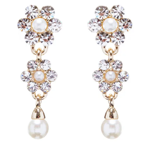Bridal Wedding Jewelry Set Floral Y Pearl & Rhinestone Rhinestone Gold Ivory