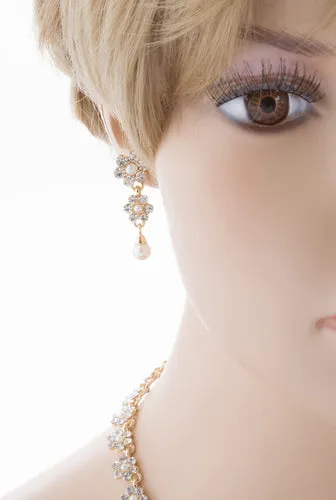 Bridal Wedding Jewelry Set Floral Y Pearl & Rhinestone Rhinestone Gold Ivory