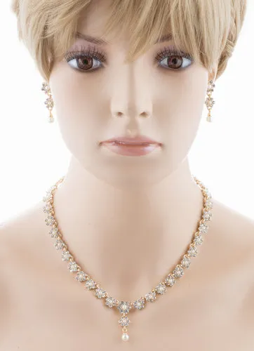 Bridal Wedding Jewelry Set Floral Y Pearl & Rhinestone Rhinestone Gold Ivory