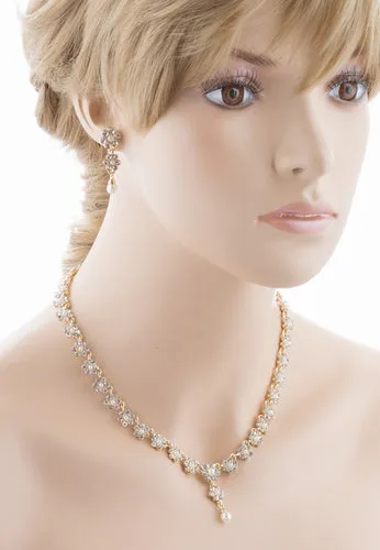 Bridal Wedding Jewelry Set Floral Y Pearl & Rhinestone Rhinestone Gold Ivory