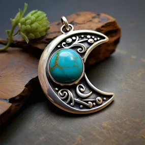 Brigid Sterling Silver Crescent Moon Pandora Charm Turquoise Pendant