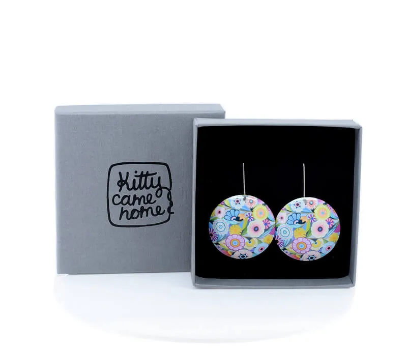 Claire Ishino - Floral Medley - domed large circle shepherds hook earrings