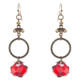 Contemporary Fashion Linear Open Circle Glass Beads Dangle Earrings E839 Red