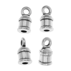 Cord End Cap with Loop, Fits up to 1.8mm Cord 9.5x5mm, Antiqued Silver Plated (4 Pieces)