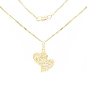 Cubic Zirconia 14K Gold Filled Double Hearts Pendant Necklace Set