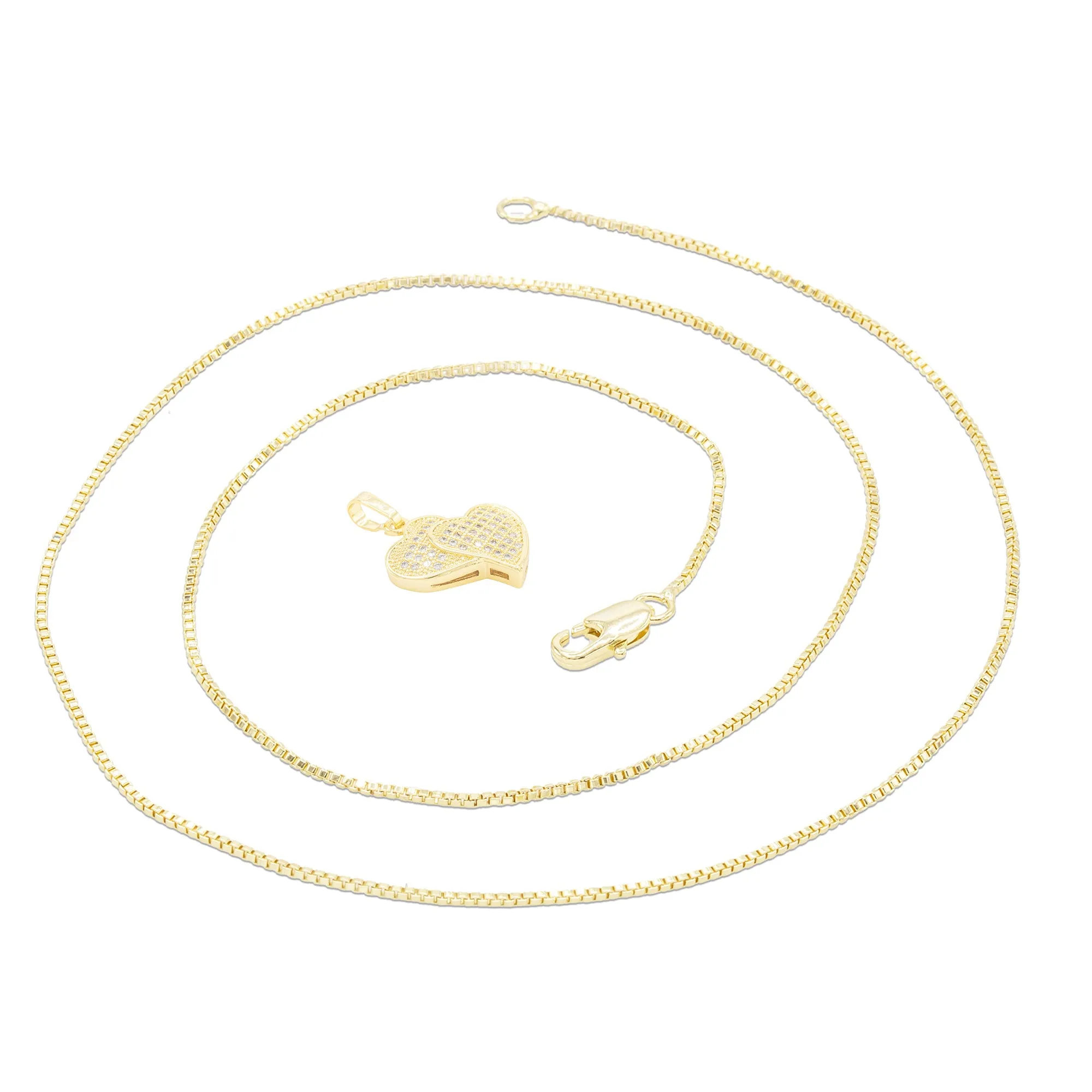 Cubic Zirconia 14K Gold Filled Double Hearts Pendant Necklace Set