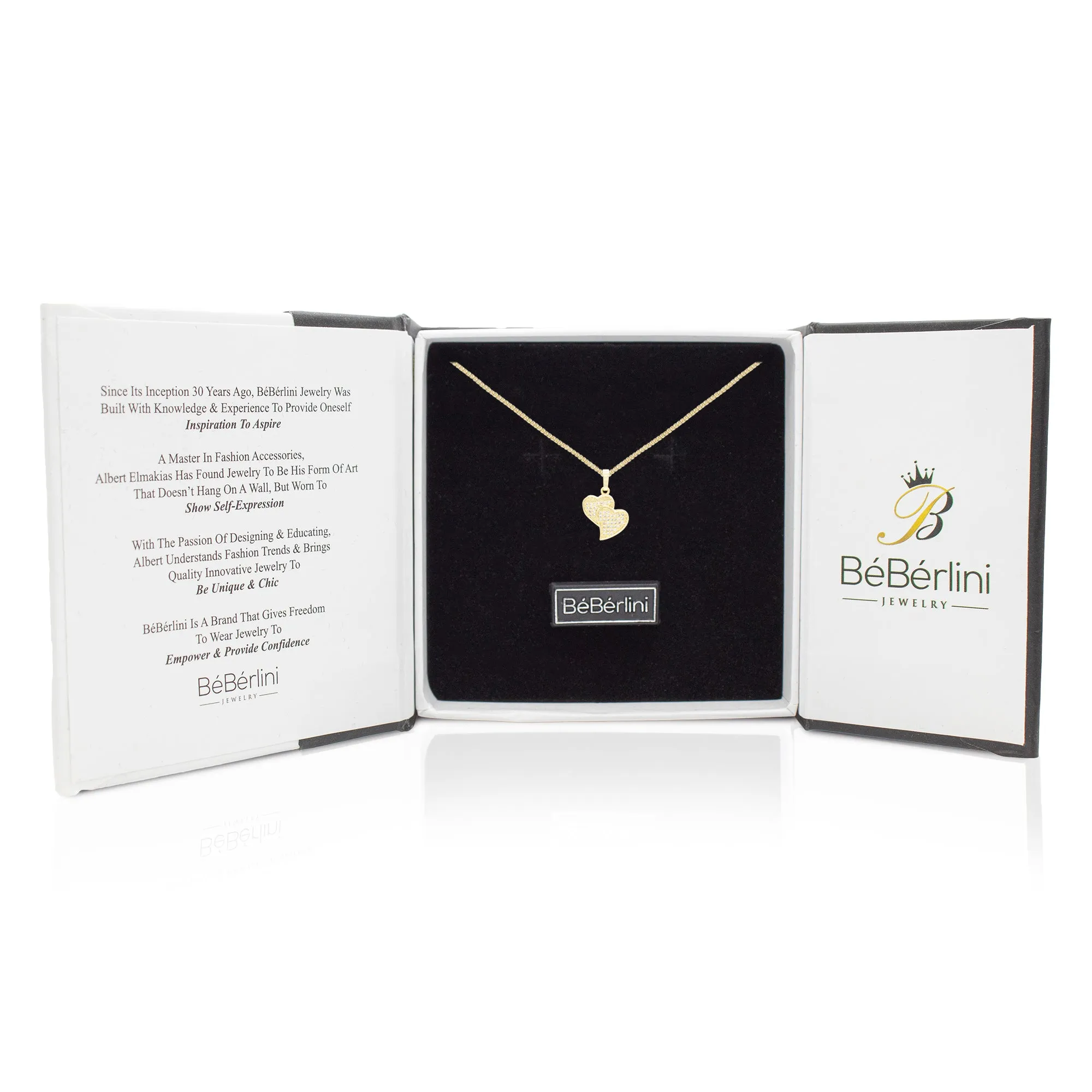 Cubic Zirconia 14K Gold Filled Double Hearts Pendant Necklace Set