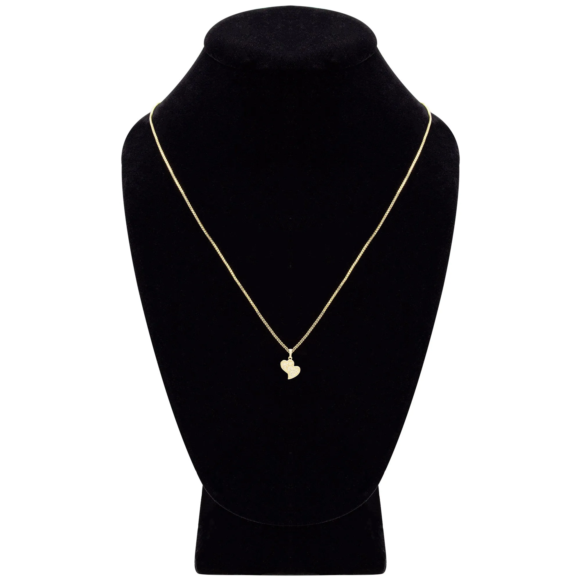 Cubic Zirconia 14K Gold Filled Double Hearts Pendant Necklace Set