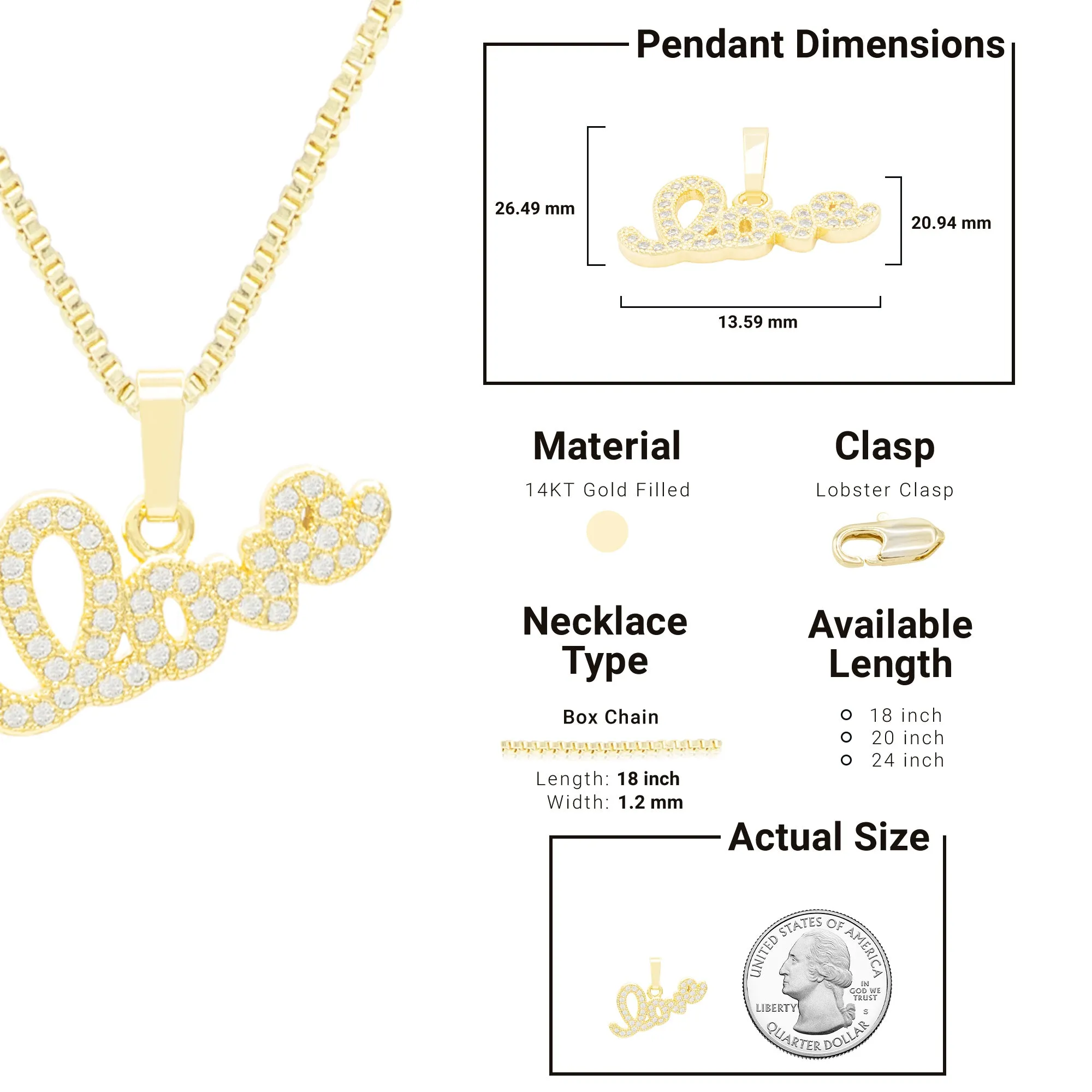 Cubic Zirconia 14K Gold Filled Flying Love Pendant Necklace Set