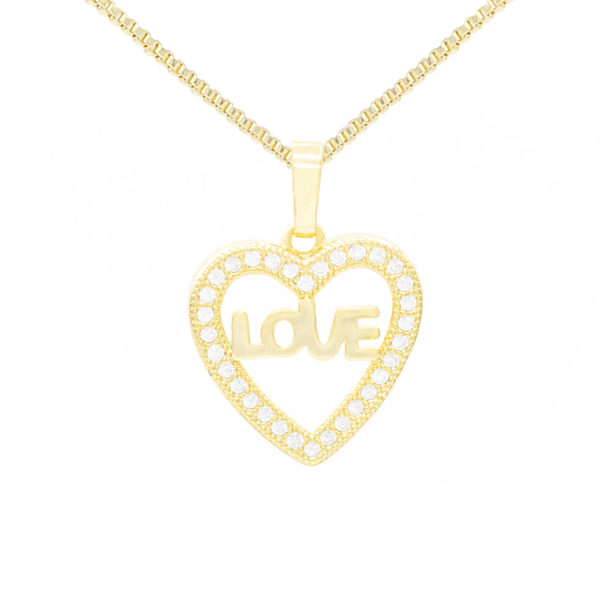 Cubic Zirconia 14K Gold Filled Heart Love Pendant Necklace Set
