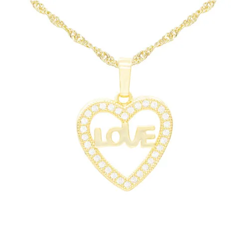 Cubic Zirconia 14K Gold Filled Heart Love Pendant Necklace Set