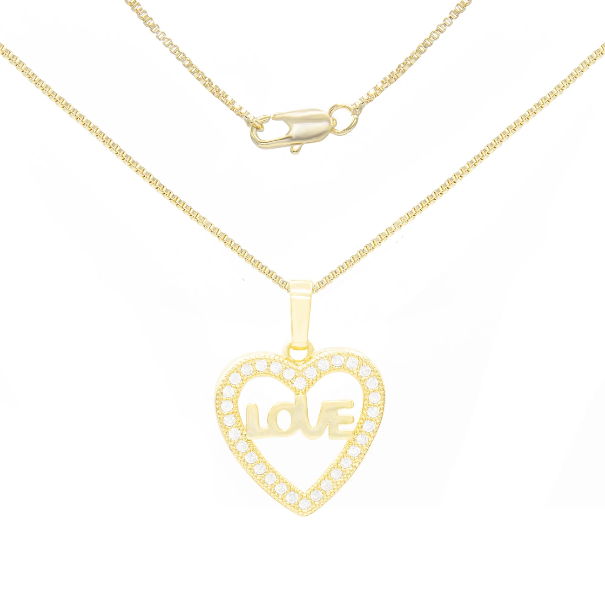 Cubic Zirconia 14K Gold Filled Heart Love Pendant Necklace Set