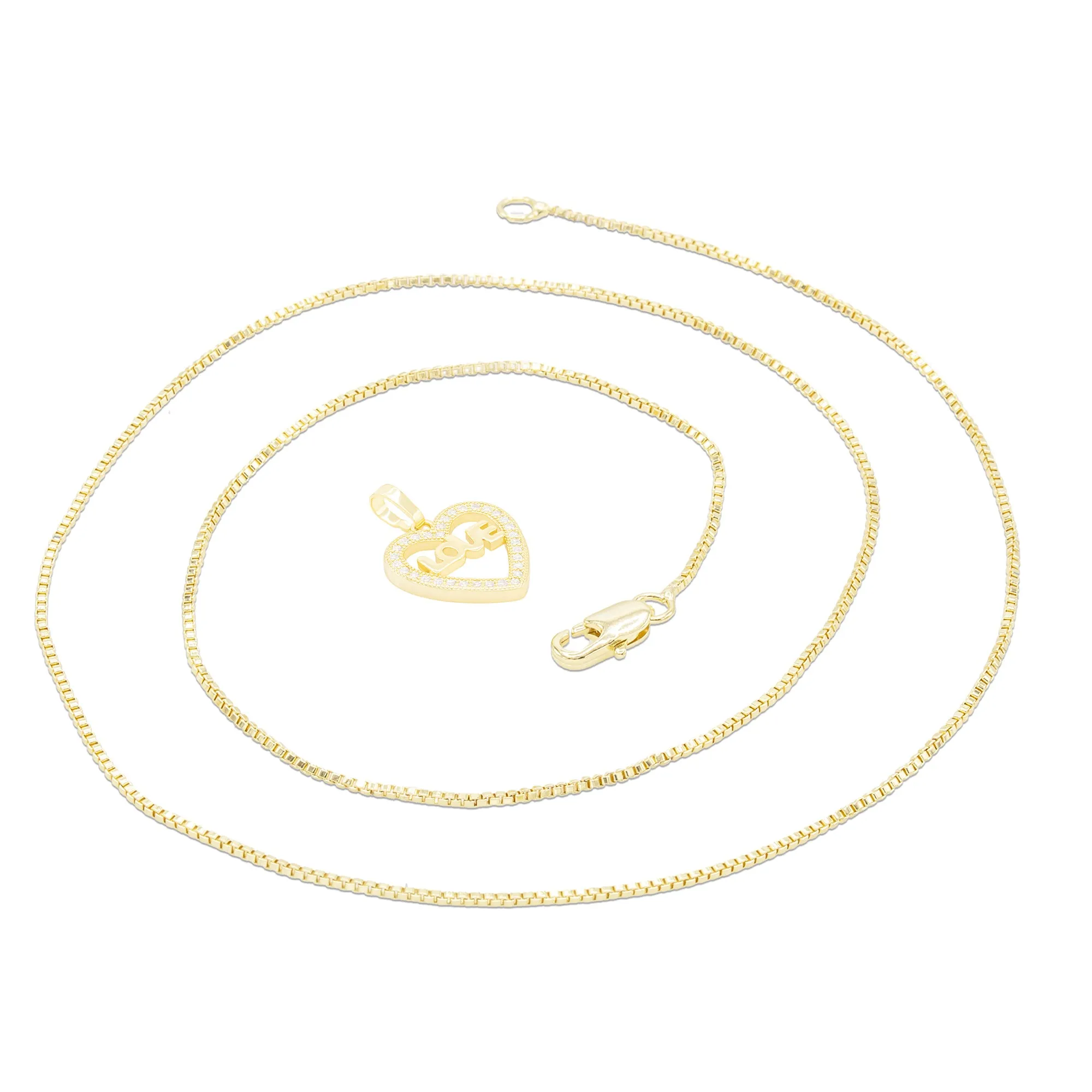 Cubic Zirconia 14K Gold Filled Heart Love Pendant Necklace Set